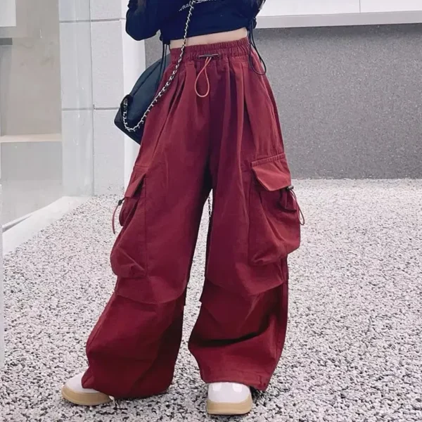 Trousers High Waist Vintage Casual Streetwear Baggy Pants 5-14Y Kids Hip Hop Joggers Pants Girls Cargo Pants Teenage Straight - Image 2