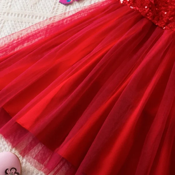 Kids Sleeveless Summer Dresses for Girls Sequin Mesh Tulle Tutu Princess Christmas Party Dress Kids Red Casual Patchwork Dresses - Image 5
