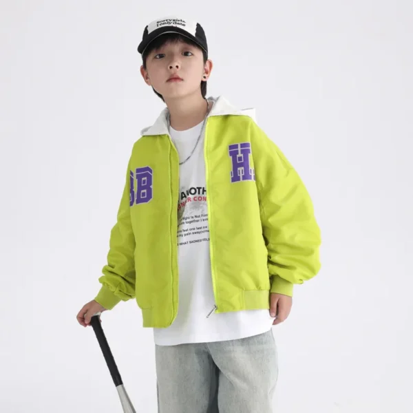 New Boys Bomber Jacket Children Spring Autumn Hooded Outerwear Kids Streetwear Varsity Baseball Uniform Coats 6 8 10 12 14 Years - Image 2