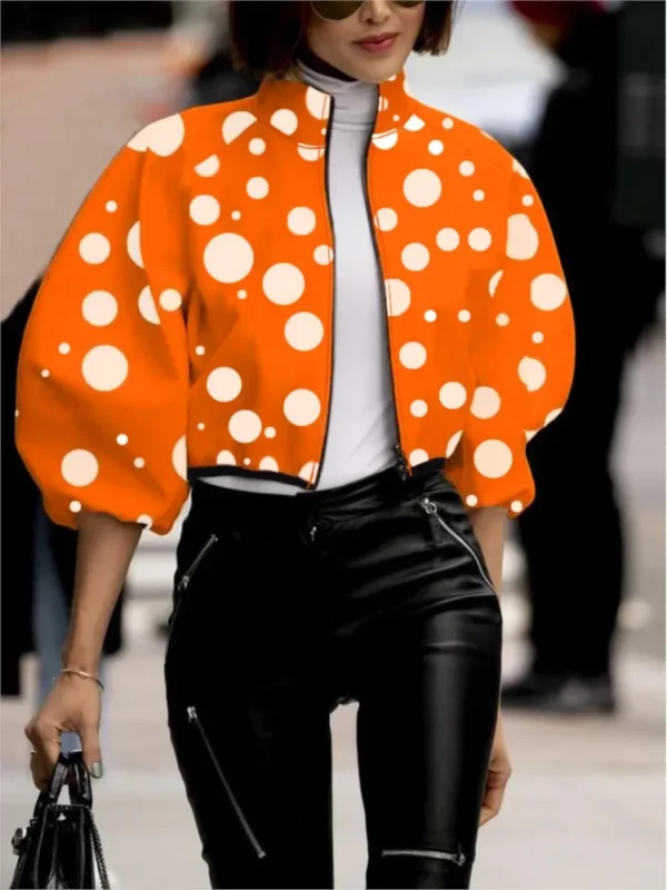 Women's Fashion Polka Dot Printed Cropped Tops Jackets New Spring Autumn Outwear Zipper Jackets Street Lady Casual Coats Tops - Image 4