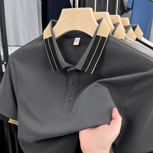 High Quality Color Blocked Lapel Short Sleeve Polo Shirt Men's Summer New Trend Korean Style Youth Loose Casual Fashion T-sh - Image 3