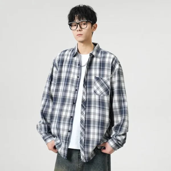 2025 New Loose Casual Men's Checkered Long Sleeve Shirt, Youth, Student Daily Spring and Summer Jacket.M-4XL - Image 4