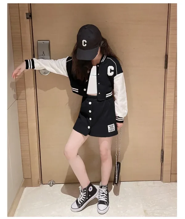 Kids Costume Teen Girls Clothing Set 2023 Autumn Casual Jackets Skirt School Tracksuit Children's Baseball Outfits 10 12 Years