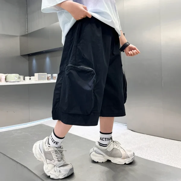 New Summer Kids Child Cropped Capris Cargo Shorts with Side Pocket for Teen Boy Loose Straight Mid Calf Length Pants Age 5-14 Y - Image 3