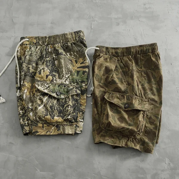 2025 Summer New American Retro Woven Multi-Pocket Camouflage Cargo Shorts Men's 100% Cotton Washed Casual Straight 5-point Pants - Image 3
