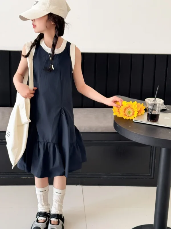 Girls' Summer Vest-style Dress, Sleeveless Ruffled Princess Dress, Suitable for Teens Aged 7-14 for Daily Wear - Image 4