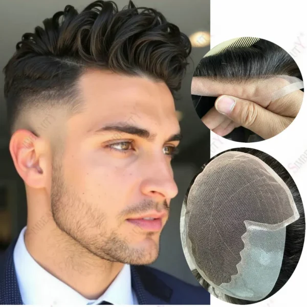 Men's Toupee Cheapest Human Hair Natural Hairpieces Q6 Lace Front With PU Male Hiar Replacement System Wigs Capillary Prosthesis