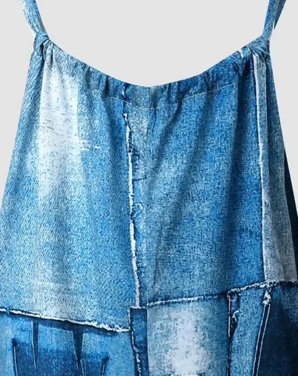 Denim Style Printed Wide Leg Camisole Jumpsuit for Women's Summer Elegant and Casual Slim Fit Wide Leg Long Jumpsuit - Image 4