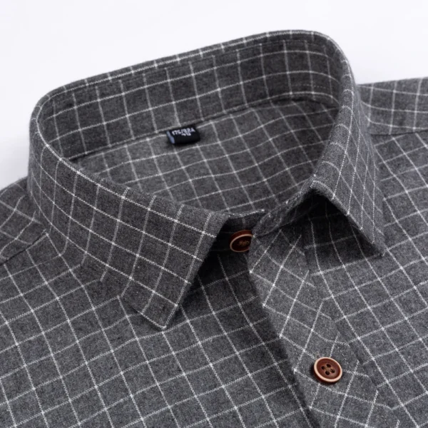 Men's Plaid Checkered Long Sleeve Casual Brushed Shirts Single Patch Pocket Fashion Chemise Homme Standard-fit Striped Shirt - Image 2