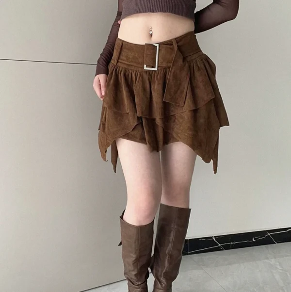 Retro Multi-Layer Spicy Girl Skirt with Irregular High Waist and Leg Length A-Line Skirt for Women, Summer Sexy Asymmetric Skirt - Image 3