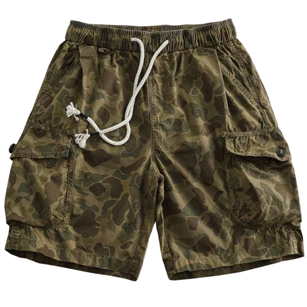 2025 Summer New American Retro Woven Multi-Pocket Camouflage Cargo Shorts Men's 100% Cotton Washed Casual Straight 5-point Pants