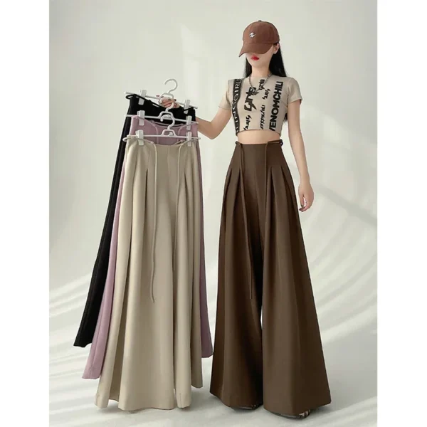 MEXZT Streetwear Wide Leg Pants Women Korean Black High Waist Suit Pants Summer Fashion Elegant Lace Up Straight Trousers New