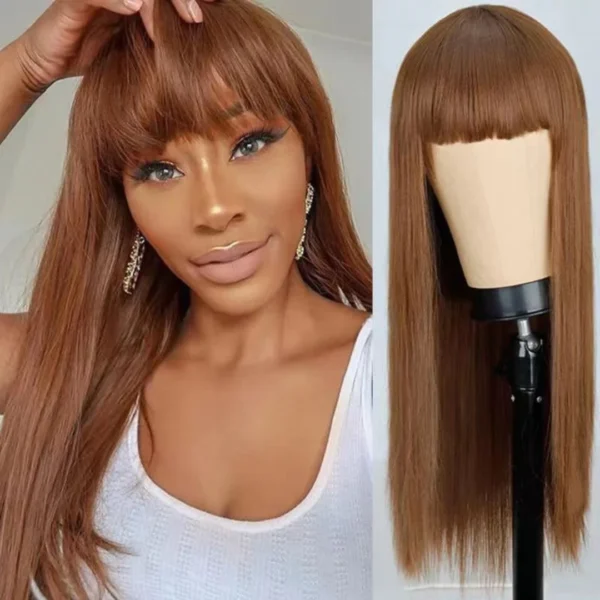 Long Straight Hair with Bangs Multi-color Option Brown Artificial Hair Extensions High Density Lace Wigs Women Black Wig Cosplay - Image 4