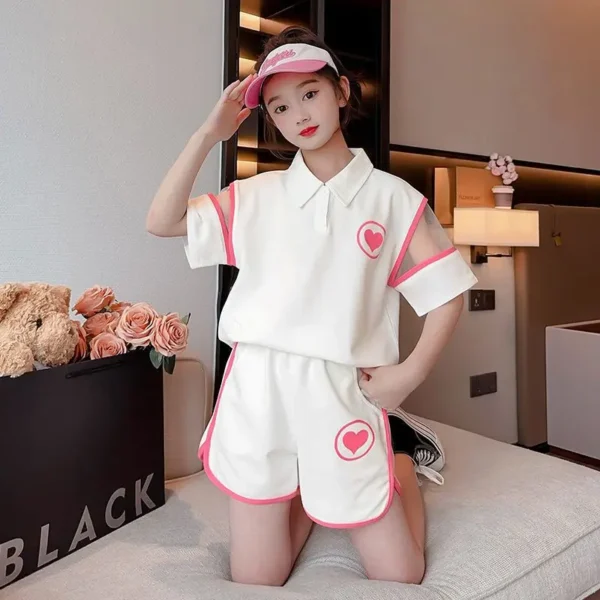 Girls New Daily Casual Summer Sports Polo Shirts+Pants Suits 4-14 Years Kids Korean Style Outfits Sets Children Boutique Clothes - Image 4