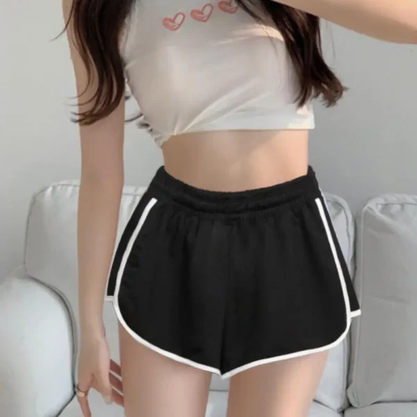 Women's Cotton Yoga Shorts Mid-waist Casual Loose Straight Pants Lady Striped Sports Shorts Running Wearing Gym Yoga Hot Pants - Image 2