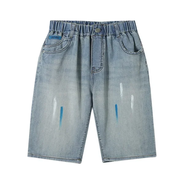 Boys Retro Gothic Denim Shorts For Boys Casual Knee Length short Jeans Teens Child Graffiti Print Summer Shorts with Drawings - Image 5