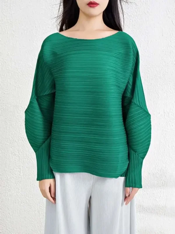 Irregular Niche Design Women's Tops Pleated Round Neck T Shirt Women Full Sleeve Solid Colour Peplum Miyake Summer New 2025 - Image 6