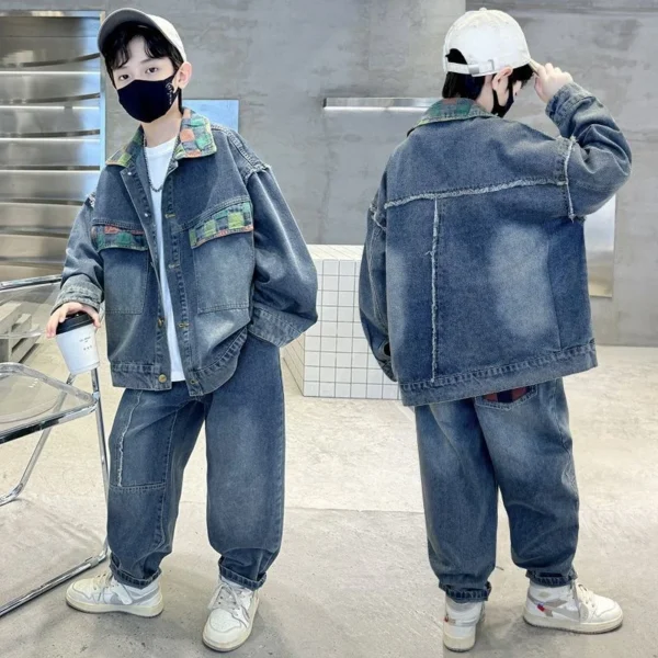Boys Coat+Pants Kids Suits 2PCS/Set Cotton 2025 Jean Spring Autumn Cotton Christmas Gift Teenagers Tracksuits Outfits Children C
