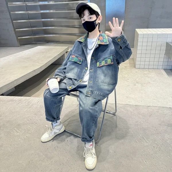 Boys Coat+Pants Kids Suits 2PCS/Set Cotton 2025 Jean Spring Autumn Cotton Christmas Gift Teenagers Tracksuits Outfits Children C - Image 5