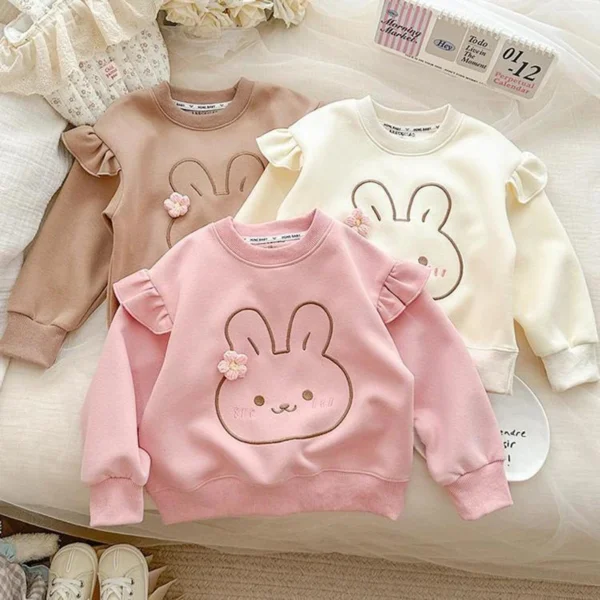 children's long sleeve t-shirt Girls'  Autumn Collection Baby Girl Korean Cartoon Hoodie Cute Rabbit Shirt Spring&Autumn Top