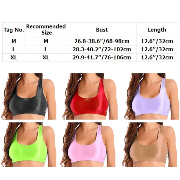 Womens Glossy Tanks Sleeveless Oil Shiny Crop Top Vest Swimwear U Neck Fitness Yoga Workout Cheer Booty Dance Tops Clubwear - Image 5