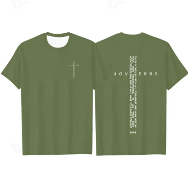 Men's Fashion round Neck T-shirt Letter PROVERBS Print Streetwear Casual Comfortable Fit Graphic Tee for Teens And Adults