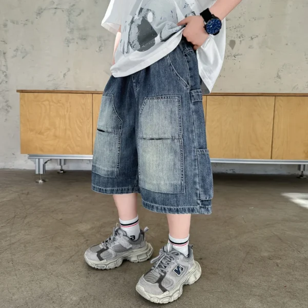 Boys Denim Shorts Teen Boys Vintage Style Knee-Length Jeans Teenage Child Blue Denim Baby Short Trousers Toddler Ages 4-14Y - Image 5