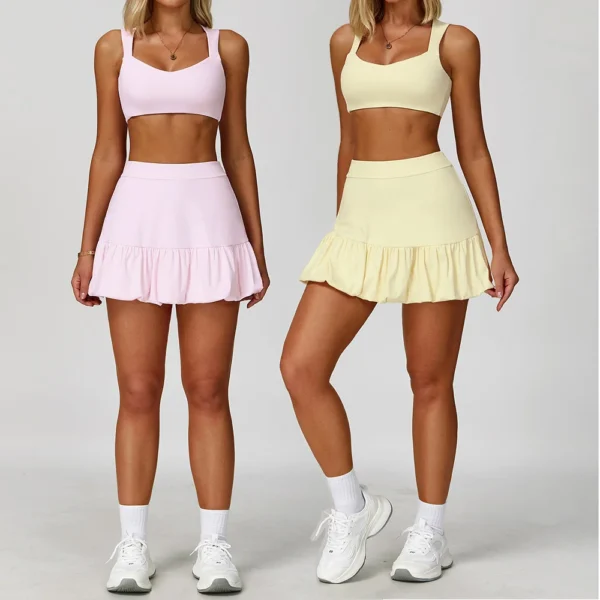 Women Gym Suits 2 Pieces Yoga Sets Fitness Running Sportswear Workout Sets for Crop Tank High Waist Sports Short Skirt Outfits - Image 3