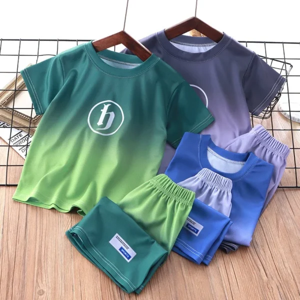Summer Boys Clothing Sets Fashion Gradient Short-sleeve Shirts+shorts Sport Suits for Kids Teenager Tracksuits Baby Outfits - Image 5
