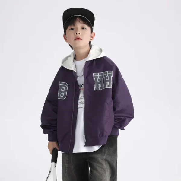 New Boys Bomber Jacket Children Spring Autumn Hooded Outerwear Kids Streetwear Varsity Baseball Uniform Coats 6 8 10 12 14 Years - Image 3