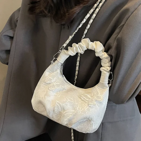 New Chinese Butterfly Small Bag Women Summer New Popular Versatile Wrinkle Cloud Crossbody Bags Chain Sweet One Shoulder Bag - Image 4