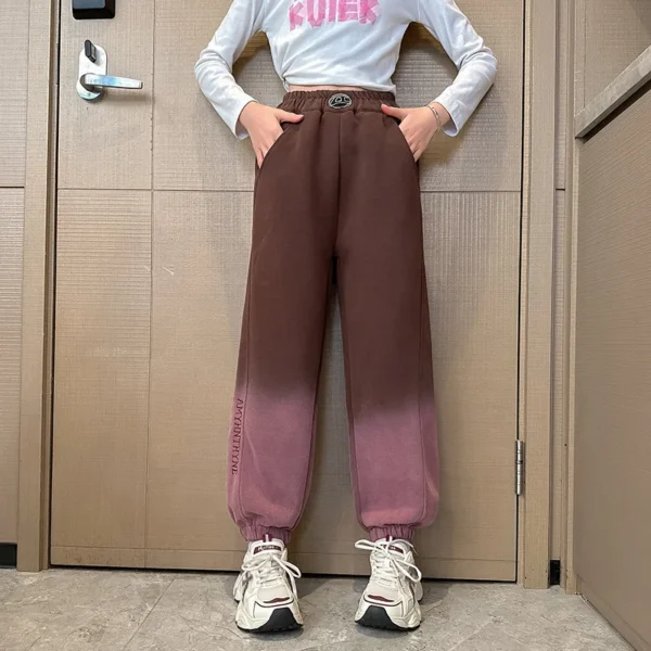 Teenage Girls Pants Spring Autumn Cotton Kids Gradient Design Pocket Jogger Sweatpants Girls Sporty Trousers Trackpants Clothing - Image 5