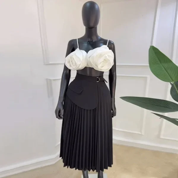 Women Summer High Waist Patchwork Belt Big Swing Pleated Long Maxi Midi Skirt Holiday OL Street Party A-Line Skirts - Image 3