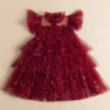 Ruffles Sequin Girls Red Christmas Dress 3 to 8 Years Elegant Kids Birthday Party Princess Dress Baby Girl Red New Year Costumes
