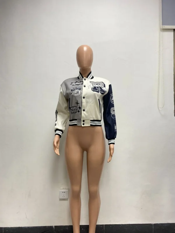 Varsity Jacket For Women 2022 Fall Winter Print Patchwork Long Sleeve Buttons Streetwear Racing Bomber Jackets Top Y2k - Image 6