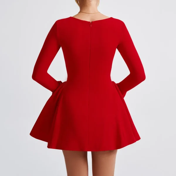 Women Long Sleeve A-Line Dress Casual Elegant Solid Color Low-Cut A-Line Mini Dress for Beach Vacation Cocktail Club Streetwear - Image 6