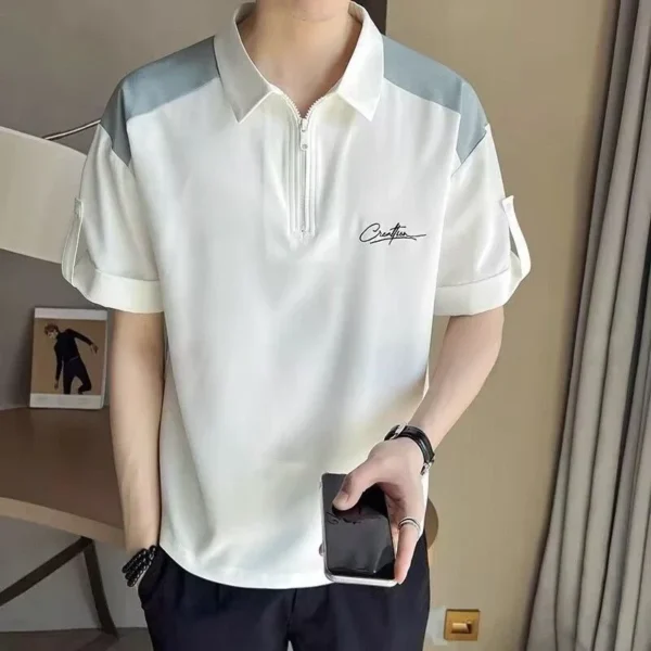 With Collar T Shirt for Men Embroidery Cheap Clothes Xl 5xl Music Tee Original Summer Aesthetic Top Kpop Smooth Man Polo Shirts