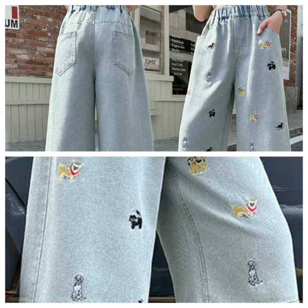 New Girls Mid-Calf Denim Kids Capris Teen Girls Casual Cropped Jeans With Cute Puppy Embroidery Design Teenage Shorts Ages 4-14Y - Image 6