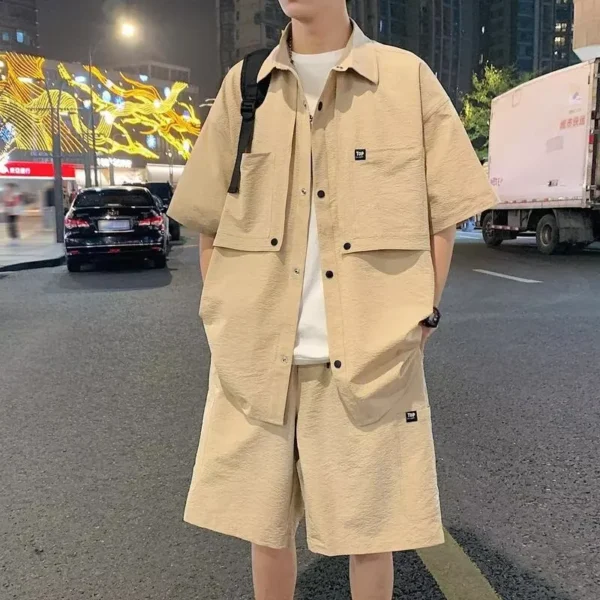 Teen New Tooling Suit Men's Summer Sets Loose Short-sleeved Shirt Shorts Casual Fashion Trendy Men Clothing Tracksuit Leisure - Image 2