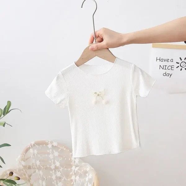 Girls' Short Sleeved T-shirt Summer New Style Baby Base Shirt, Children's Cute and Fresh Top, Girls' Short Sleeved Outerwear - Image 4