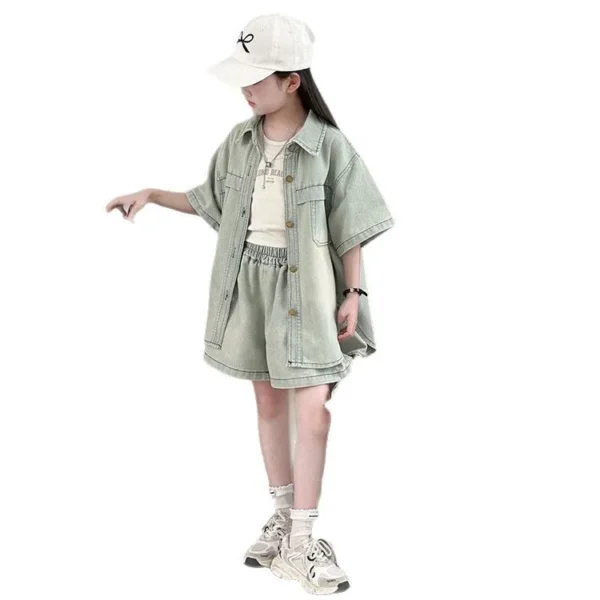 summer 4-14 ensemble jeans fille casual Short sleeved Denim Shirt+Shorts Two piece teen girl clothes suit child kid outfits sets - Image 5