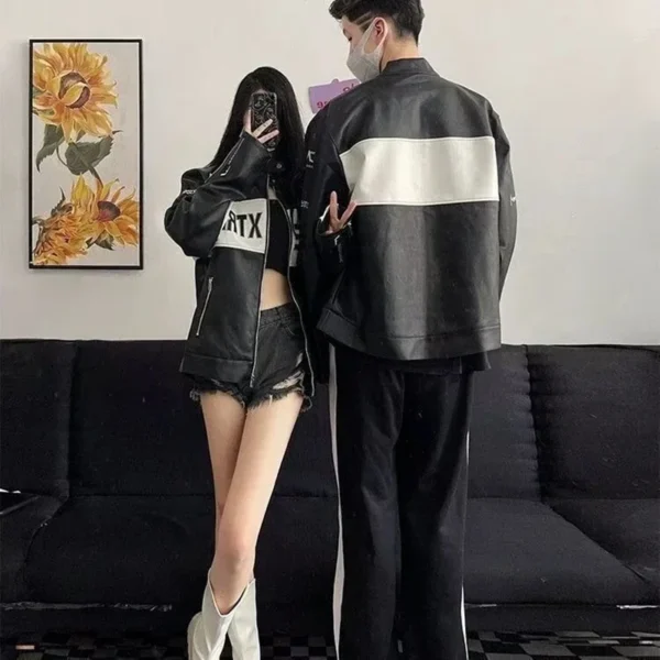 Hip Hop Baseball Jackets for Men and Women,High Street Motorcycle Loose Bomber Coats, Harajuku Retro Racing Varsity Jacket, Y2K - Image 5