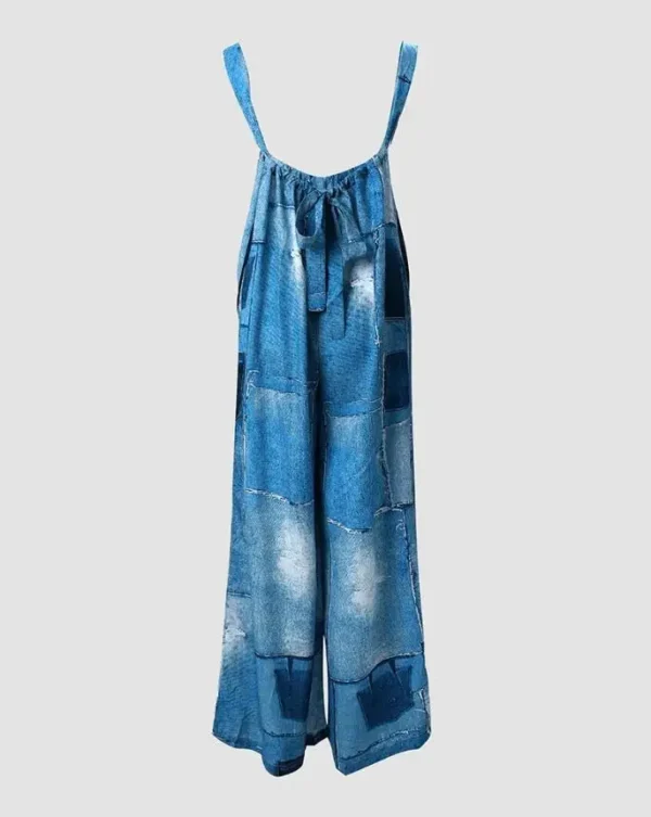 Denim Style Printed Wide Leg Camisole Jumpsuit for Women's Summer Elegant and Casual Slim Fit Wide Leg Long Jumpsuit - Image 3