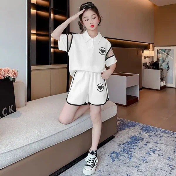 Girls New Daily Casual Summer Sports Polo Shirts+Pants Suits 4-14 Years Kids Korean Style Outfits Sets Children Boutique Clothes