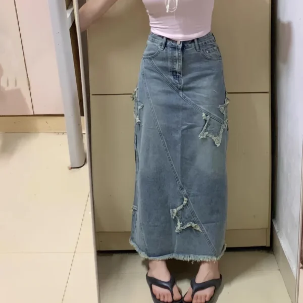 Fashion Star Grapgic New Denim Long Skirt Women's Emo High Waist Maxi Skirt Korean Style Sexy Wrap Hip Midi Jeans Skirt Y2k Girl - Image 3