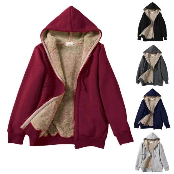 Hoodies For Teen Girls Women'S Fashion Long Sleeve Zipper Hooded Plush Composite Coat With Drawstring Sweater Ropa De Mujer