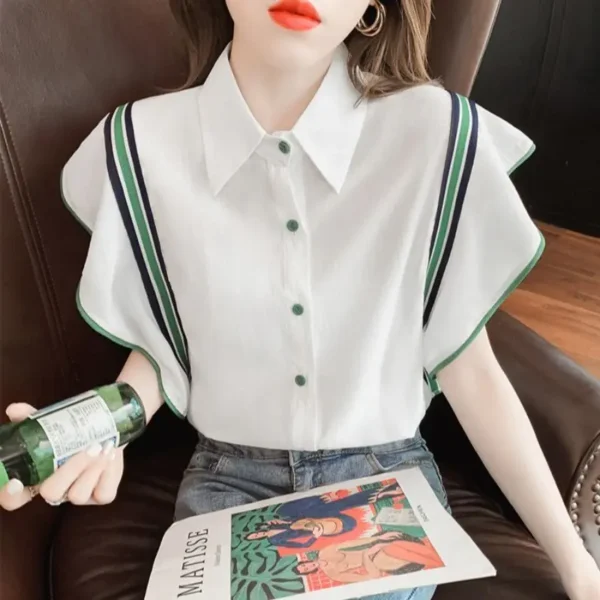 Women's Buttoned Shirts Fashion Ruffle Top Loose Youth Trends Chiffon Korean Style Beautiful Casual Summer Blouse for Women Silk