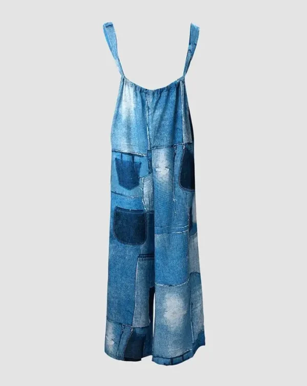 Denim Style Printed Wide Leg Camisole Jumpsuit for Women's Summer Elegant and Casual Slim Fit Wide Leg Long Jumpsuit - Image 2