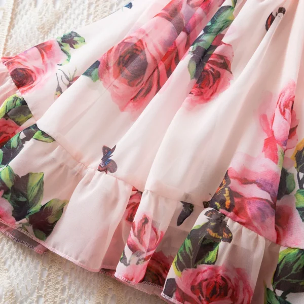 2024 New in Dress for Girls Summer Holiday Floral Dress Vintage Printed Children's Clothing Princess Birthday Party Clothes 2-6Y - Image 6