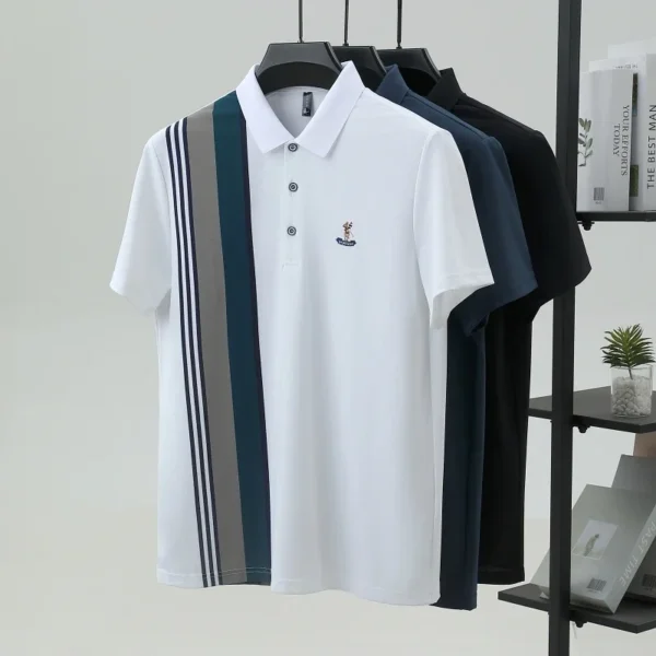 Personality Stripe Decoration Short Sleeve Polo Shirt Men's Summer High-end Brand Embroidery Trend T-shirt Youth Fashion New - Image 6